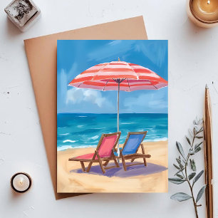 Cape Cod Beach Day   Watercolor Ocean MA Postcard