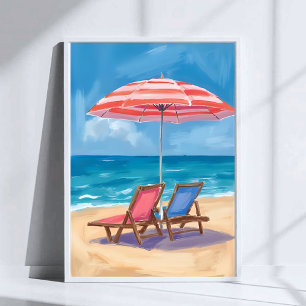 Cape Cod Beach Day   Watercolor Ocean MA Poster