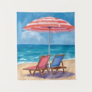 Cape Cod Beach Day Watercolor Ocean MA Tapestry