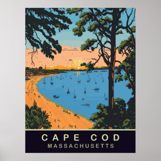 Cape Cod Beach, Massachusetts, Vintage Travel Poster
