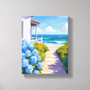 Cape Cod Beach Path   Hydrangea Coastal Painting Canvas Print