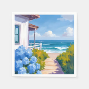 Cape Cod Beach Path Hydrangea Coastal Painting Napkin