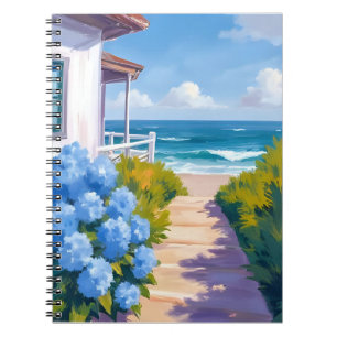 Cape Cod Beach Path Hydrangea Coastal Painting Notebook