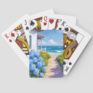 Cape Cod Beach Path Hydrangea Coastal Painting Playing Cards