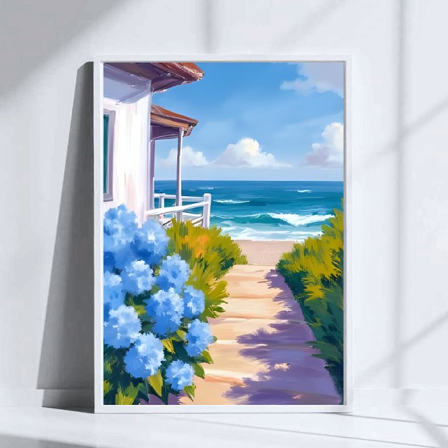 Cape Cod Beach Path | Hydrangea Coastal Painting Poster (Creator Uploaded)