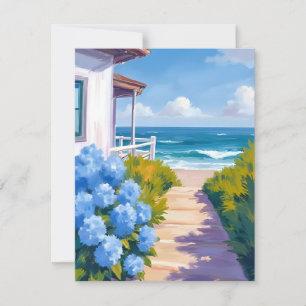Cape Cod Beach Path Hydrangea Coastal Painting Thank You Card