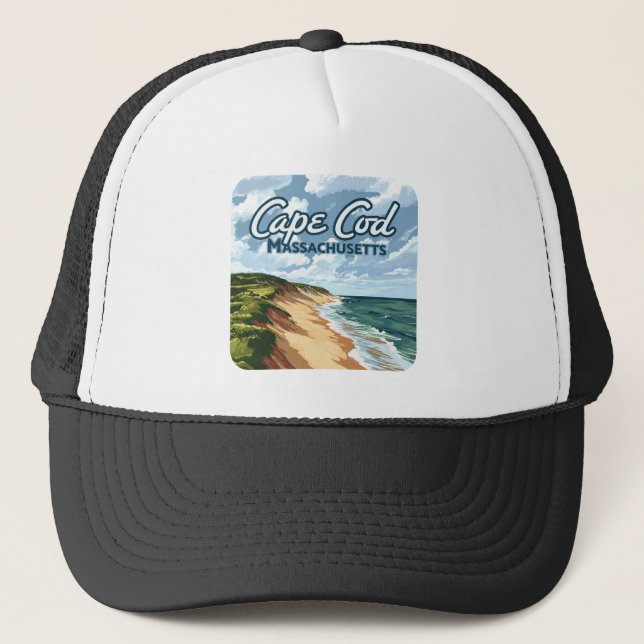Cape Cod Beach Seashore Massachusetts Blue  Trucker Hat (Front)