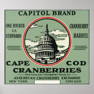 Cape Cod Capitol Brand Cranberry Label Poster