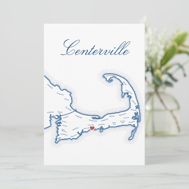 Cape Cod Centerville Map Wedding Table Name Card (Standing Front)