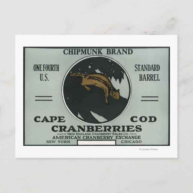 Cape Cod Chipmunk Brand Cranberry Label Postcard (Front)