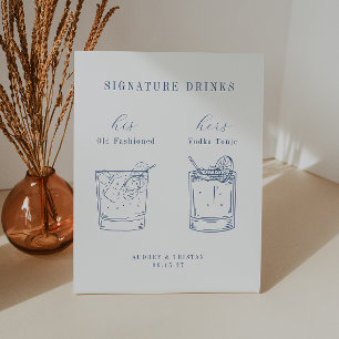 CAPE COD Coastal Blue Wedding Signature Drinks Pedestal Sign