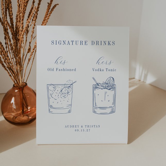 CAPE COD Coastal Blue Wedding Signature Drinks Pedestal Sign (Creator Uploaded)