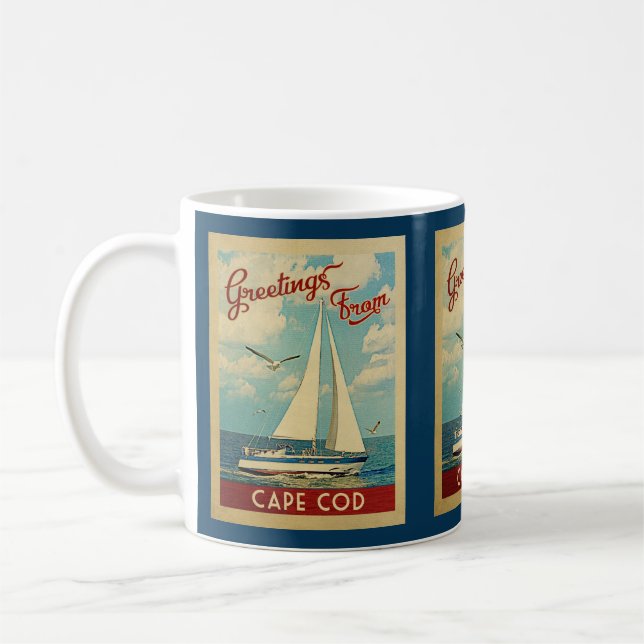 Cape Cod Coffee Mug Sailboat Retro Massachusetts (Left)