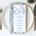 Cape Cod Destination Wedding Navy Blue  Menu<br><div class="desc">These Cape Cod map menus are perfect for a variety of occasions, from your Cape Cod destination wedding reception, Cape Cod rehearsal dinner, engagement party, or formal dinner. These easy to order wedding menus feature a hand drawn map of Cape Cod includes Barnstable, Bourne, Brewster, Buzzards Bay, Cataumet, Centerville, Chatham,...</div>