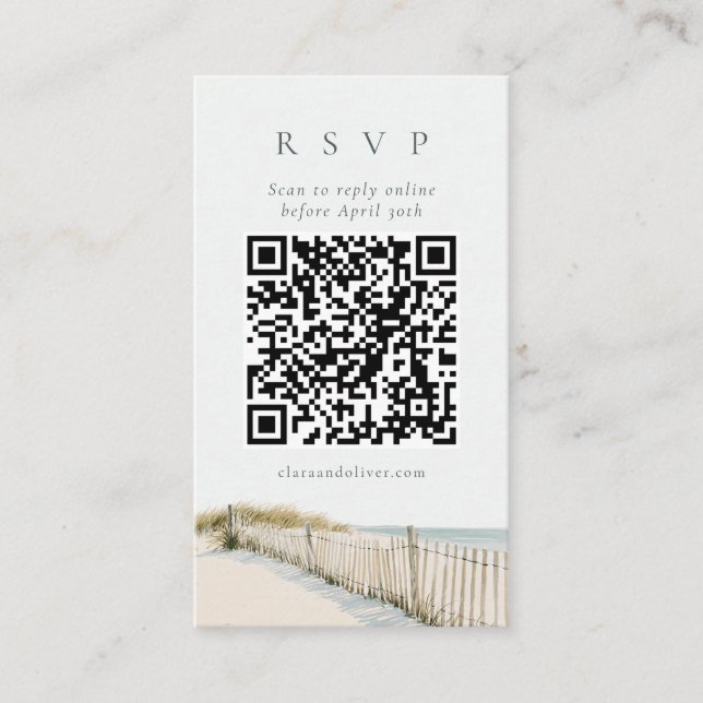 Cape Cod Golden Grass Serif QR Code RSVP Card  (Front)