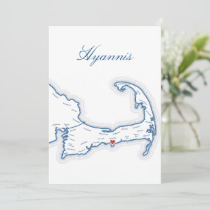Cape Cod Hyannis Map Wedding Table Name Card