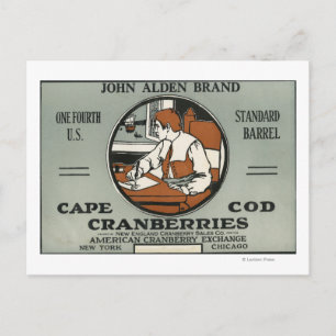 Cape Cod John Alden Brand Cranberry Label Postcard
