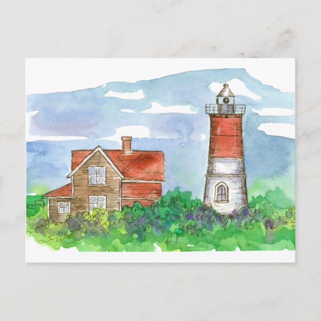 Cape Cod Lighthouse Sketch Postcard (Front)