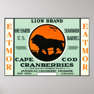 Cape Cod Lion Eatmor Cranberries Brand Label Poster