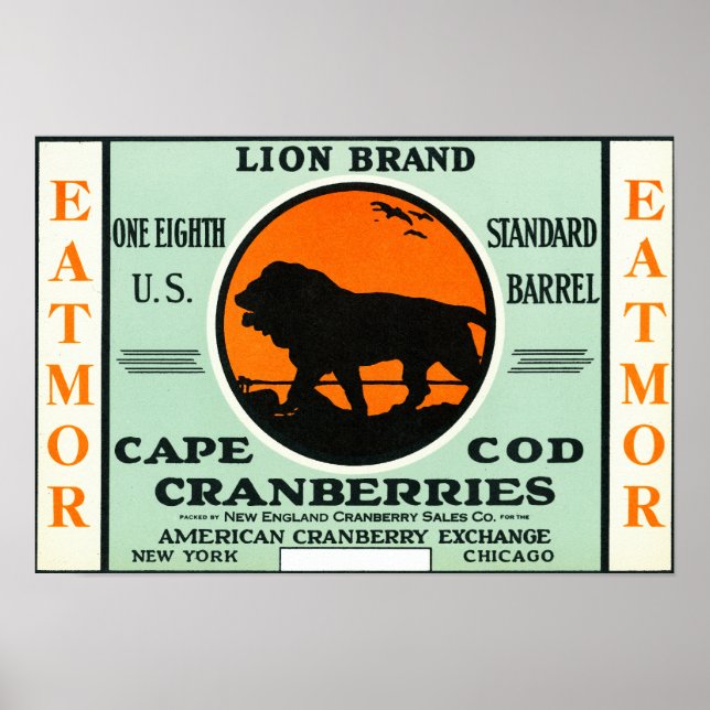 Cape Cod Lion Eatmor Cranberries Brand Label Poster (Front)