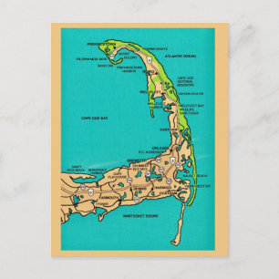 Cape Cod MA Map Postcard