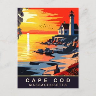 Cape Cod, MA, Sunset on the Coast, Travel Postcard