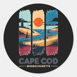 Cape Cod Machusetts Vintage Travel Sailboat Beach Classic Round Sticker