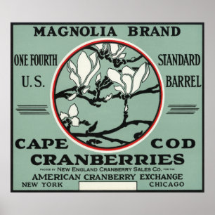 Cape Cod Magnolia Brand Cranberry Label Poster