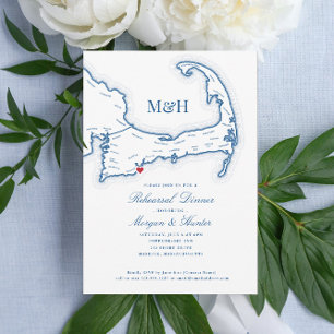Cape Cod Map Elegant Rehearsal Dinner Invitation