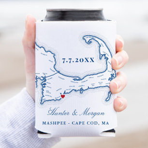 Cape Cod Map Wedding Favour Drink Holder Can Cooler