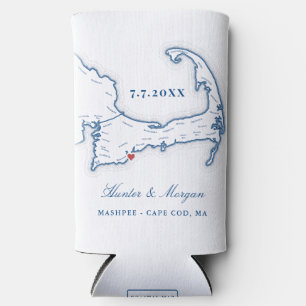 Cape Cod Map Wedding Favour Drink Holder Seltzer Can Cooler