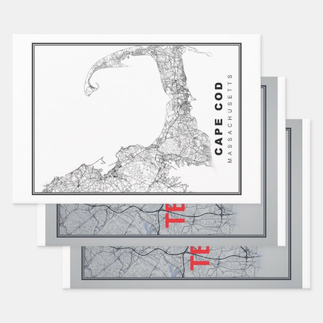Cape Cod Map Wrapping Paper Sheet (Set)