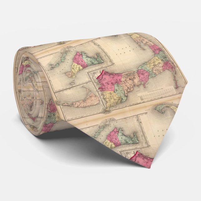 Cape Cod, Martha's Vineyard & Nantucket Map (1871) Tie (Rolled)
