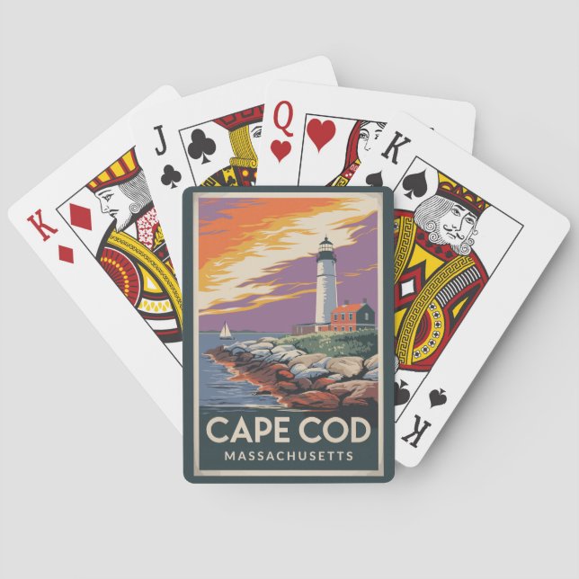 Cape Cod Massachusetts Illustration Travel Art Playing Cards (Back)