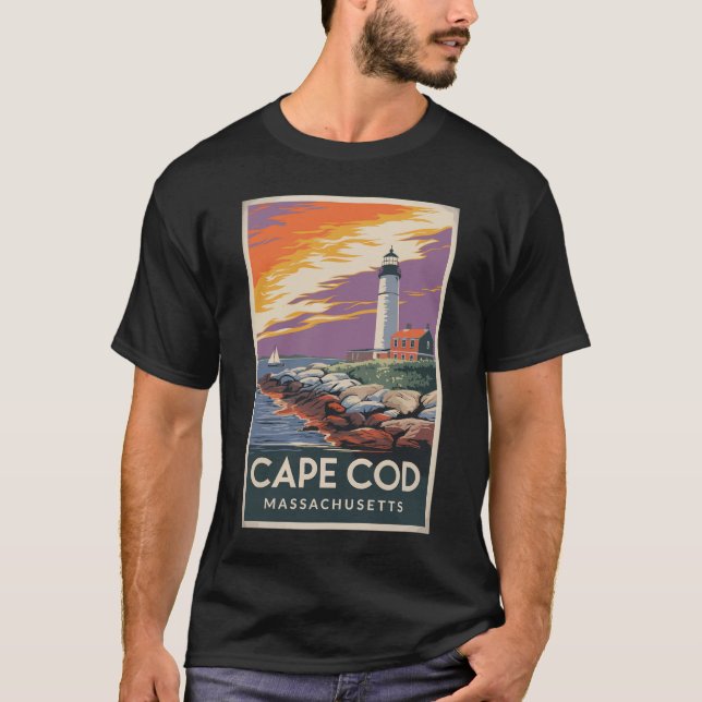 Cape Cod Massachusetts Illustration Travel Art T-Shirt (Front)