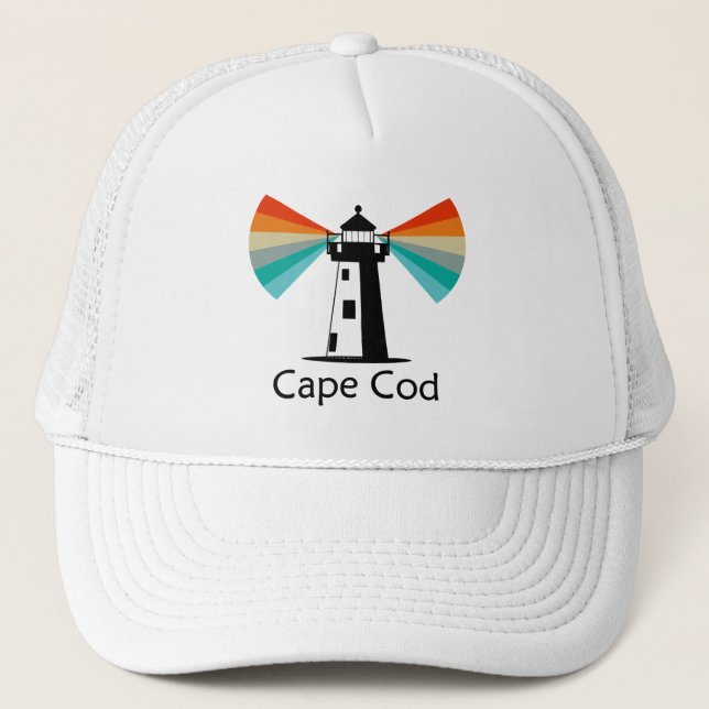 Cape Cod Massachusetts Lighthouse Rainbow Trucker Hat (Front)