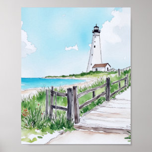 Cape Cod Massachusetts Lighthouse Watercolor Poster