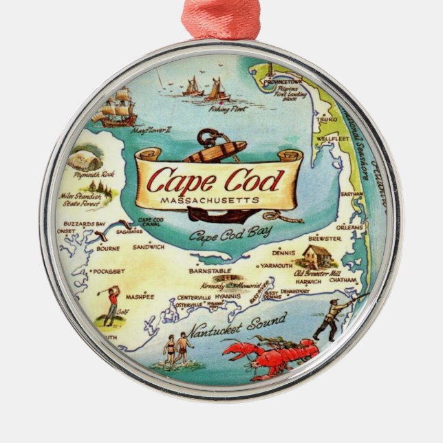 Cape Cod Massachusetts Map Metal Tree Decoration (Front)