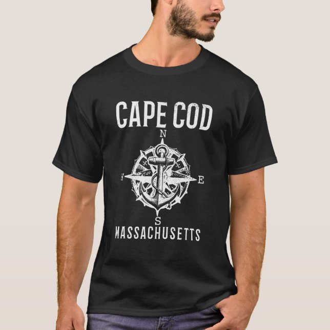 Cape Cod Massachusetts Nautical Anchor Compass Vin T-Shirt (Front)