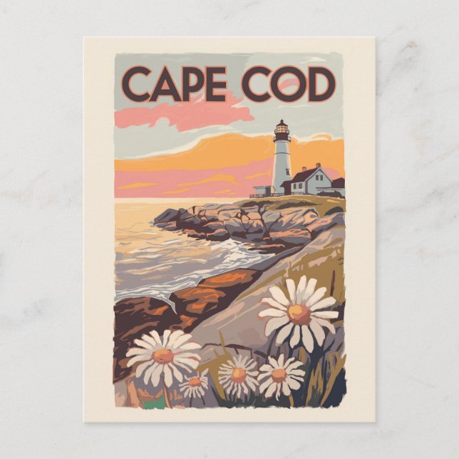 Cape Cod Massachusetts Painterly Travel Art Retro Postcard (Front)