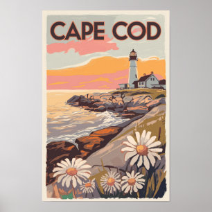 Cape Cod Massachusetts Painterly Travel Art Retro Poster