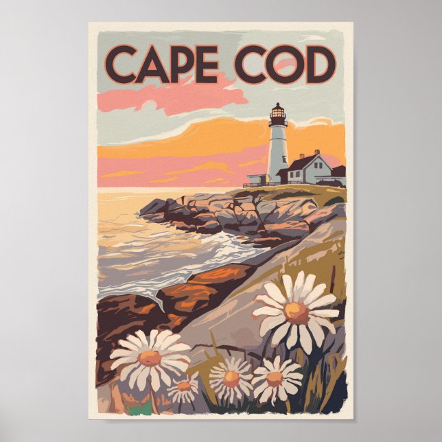 Cape Cod Massachusetts Painterly Travel Art Retro Poster (Front)