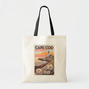 Cape Cod Massachusetts Painterly Travel Art Retro Tote Bag