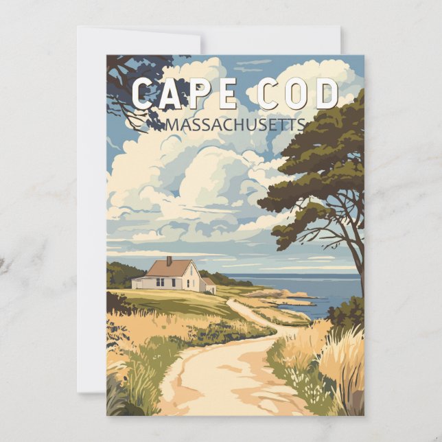 Cape Cod Massachusetts Travel Art Vintage Invitation (Front)
