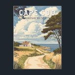 Cape Cod Massachusetts Travel Art Vintage Postcard<br><div class="desc">Cape Cod retro vector travel design in an emblem style. It's the site of quaint villages,  seafood shacks,  lighthouses,  ponds and bay and ocean beaches.</div>