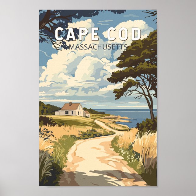 Cape Cod Massachusetts Travel Art Vintage Poster (Front)