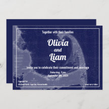 Cape Cod Massachusetts Vintage Map Wedding Invitat