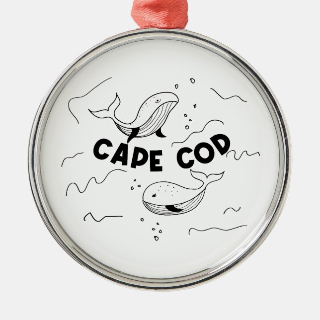 Cape Cod Massachusetts Whales Metal Tree Decoration (Front)