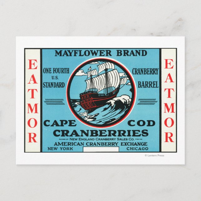Cape Cod Mayflower Eatmor Cranberries Brand Postcard (Front)