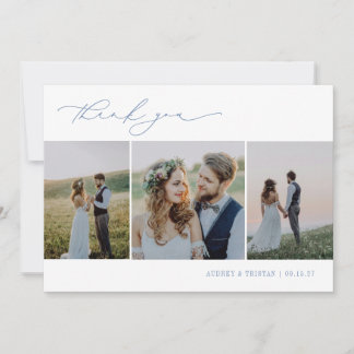 CAPE COD Minimalist 3 Photo Wedding Thank You Card